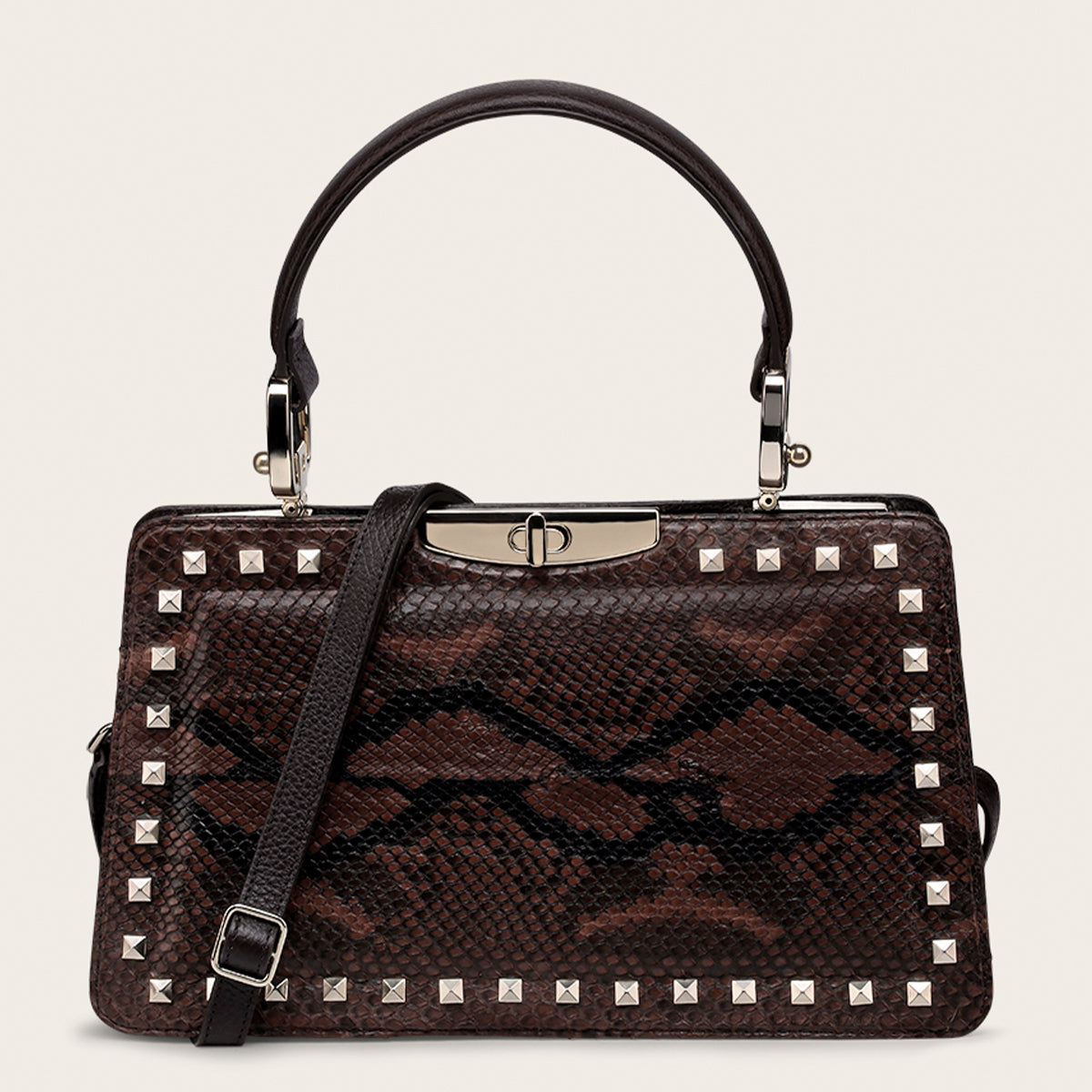 Bolso de mano en piel genuina de pitón para dama