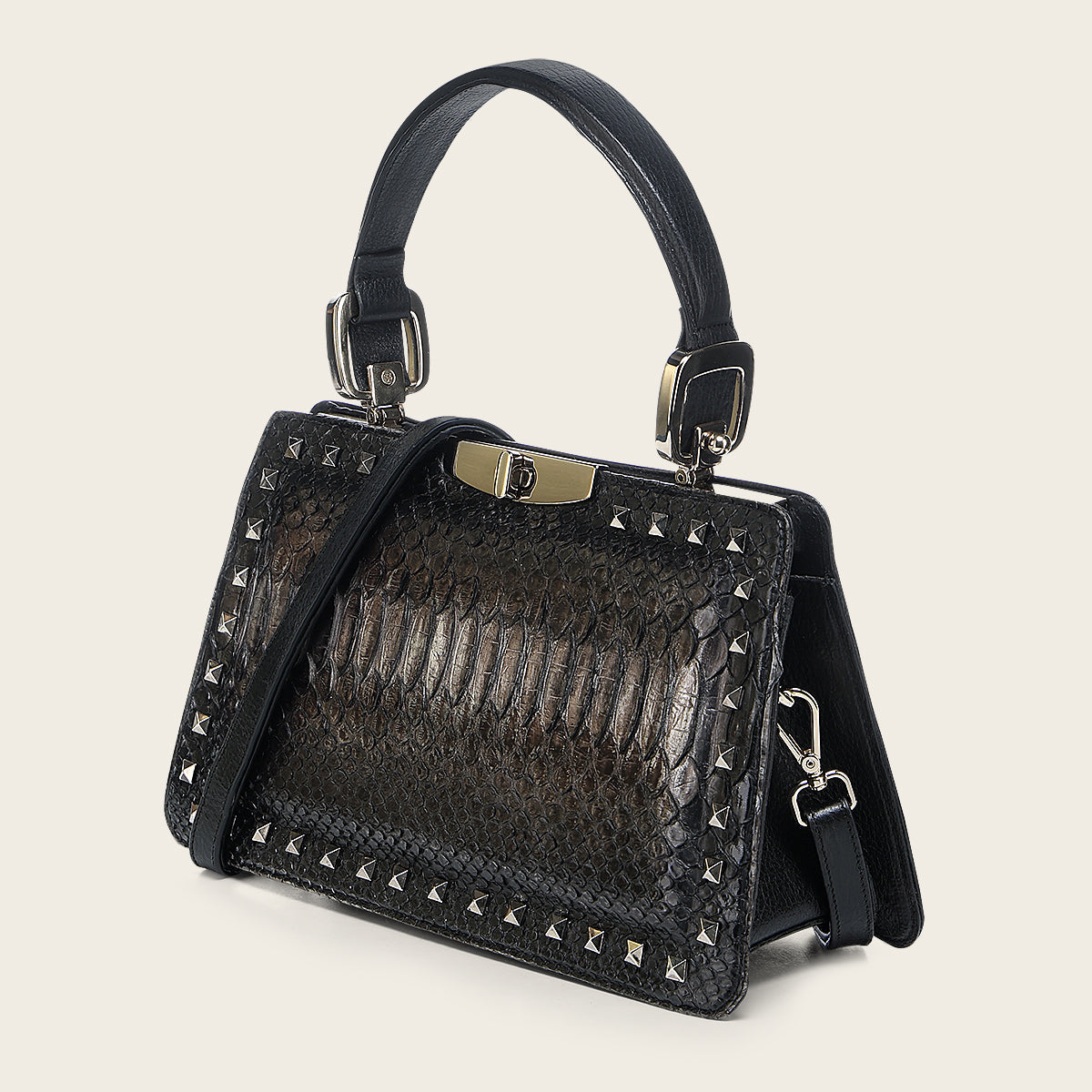 Bolso de mano en piel genuina de pitón para dama