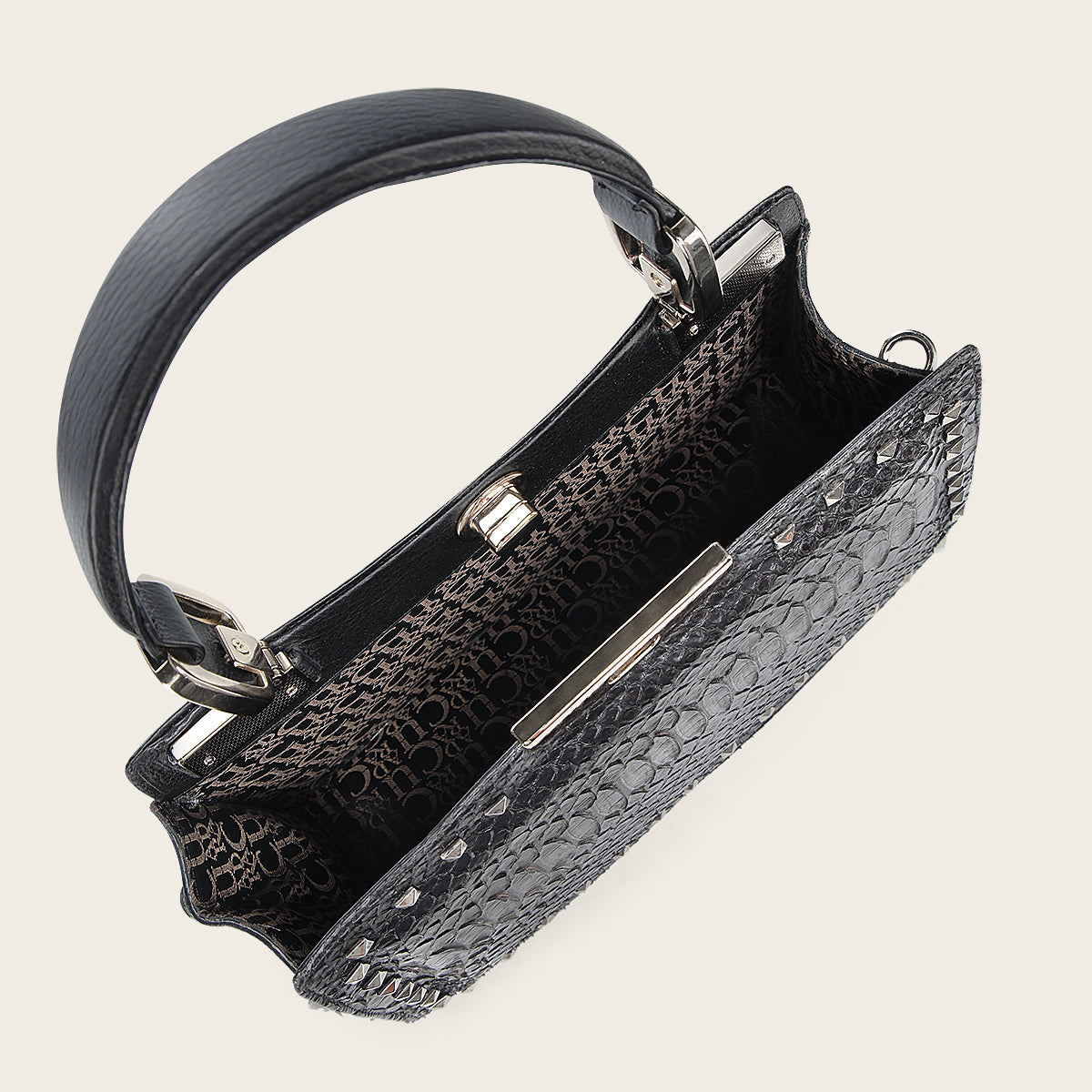 Bolso de mano en piel genuina de pitón para dama