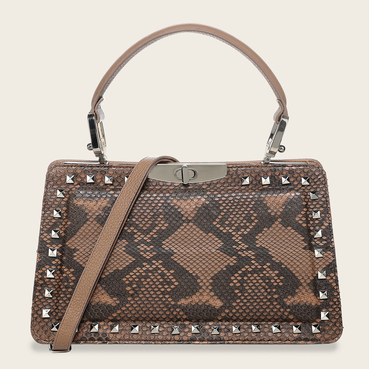 Bolso de mano en piel genuina de pitón para dama