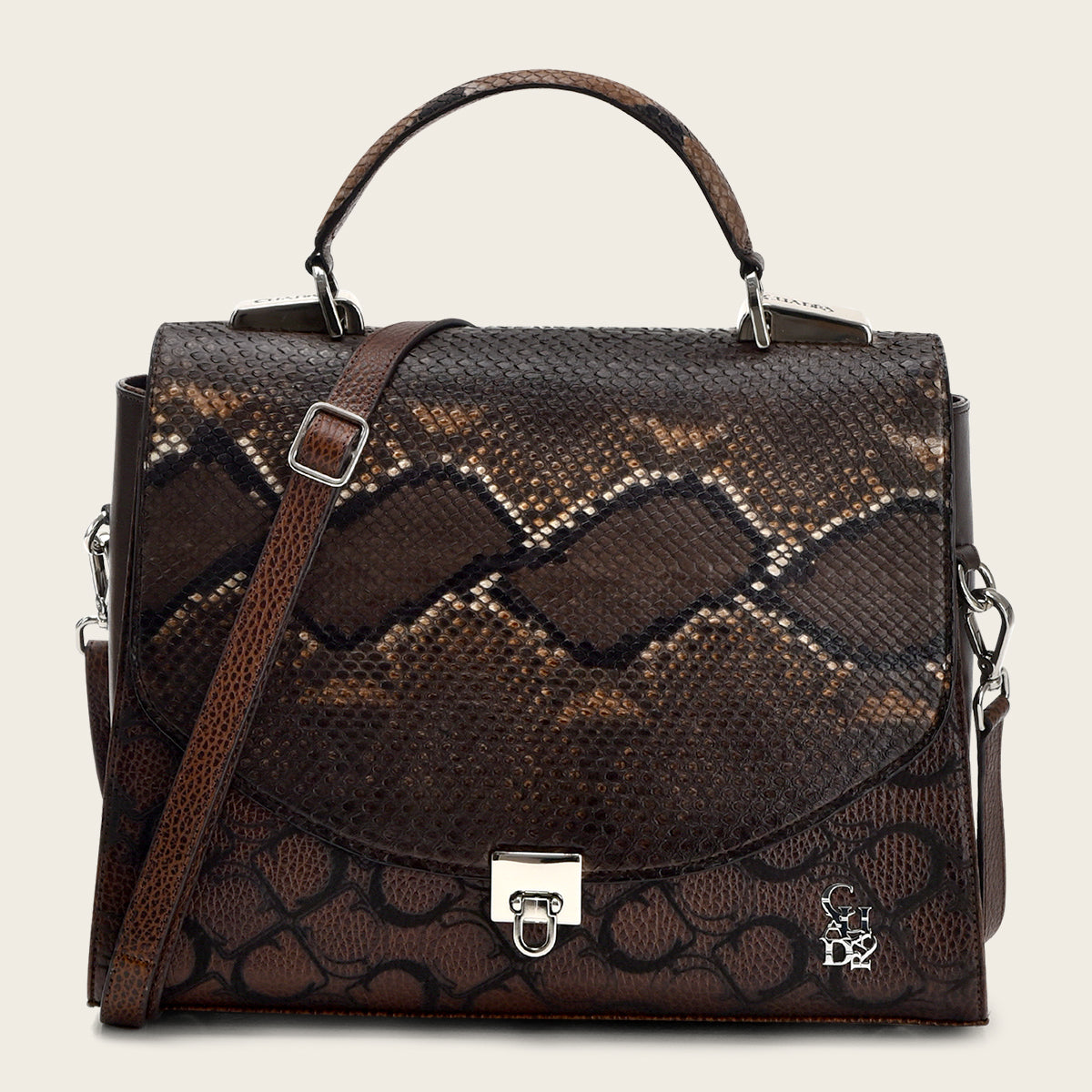 Bolso de mano en piel genuina de pitón para dama